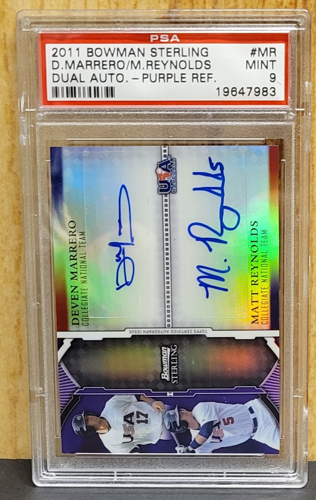 2011 BOWMAN STERLING  DUAL AUTO PURPLE REFR. #MR D. MARRERO / M. REYNOLDS PSA 9 view 2