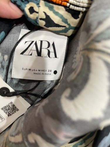 ZARA donna NUOVO KIMONO STAMPATO CON PERLINE BLU NAVY taglia M blogger fav manca cintura - Foto 15 di 16