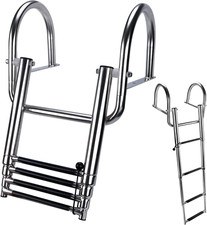 4 Step Pontoon Boat Ladder, Stainless Steel Telescoping Folding Ladder with Peda