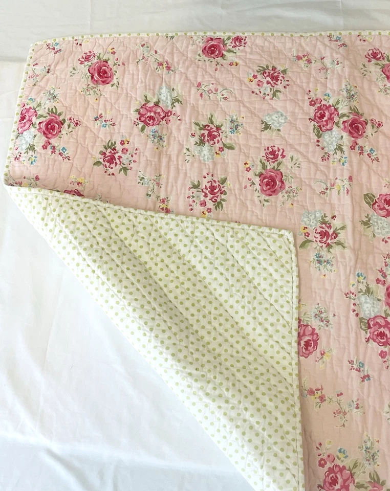 Manta bebé Pottery Barn niños flor jardín reliquia rosa verde rojo Foto 2 de 4