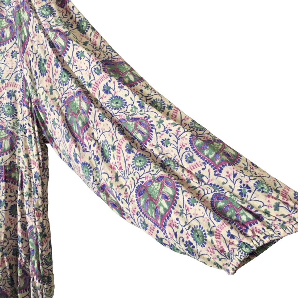 Lucky Brand Women's Peasant Blouse Size L Floral Boho VNeck 3/4 Sleeve