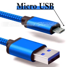 15FT Micro USB Nylon Braided Rope Data Sync Charger Charging Cable Cord BLUE