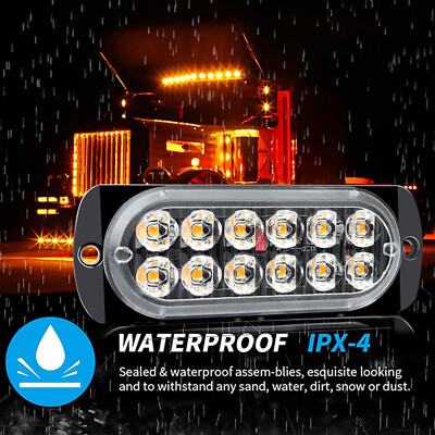 6X Amber/White 12LED Car Truck Emergency Beacon Warning Hazard Flashstrobe Light