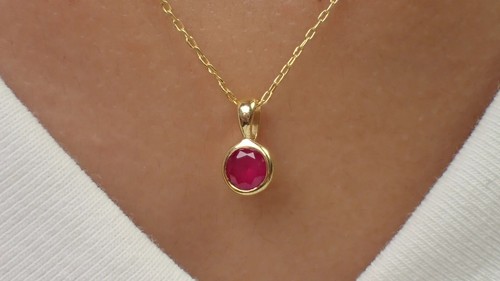 Round 1CT Natural Red Ruby Bezel Set Solitaire Layering Necklace 14K Yellow Gold - Picture 5 of 13