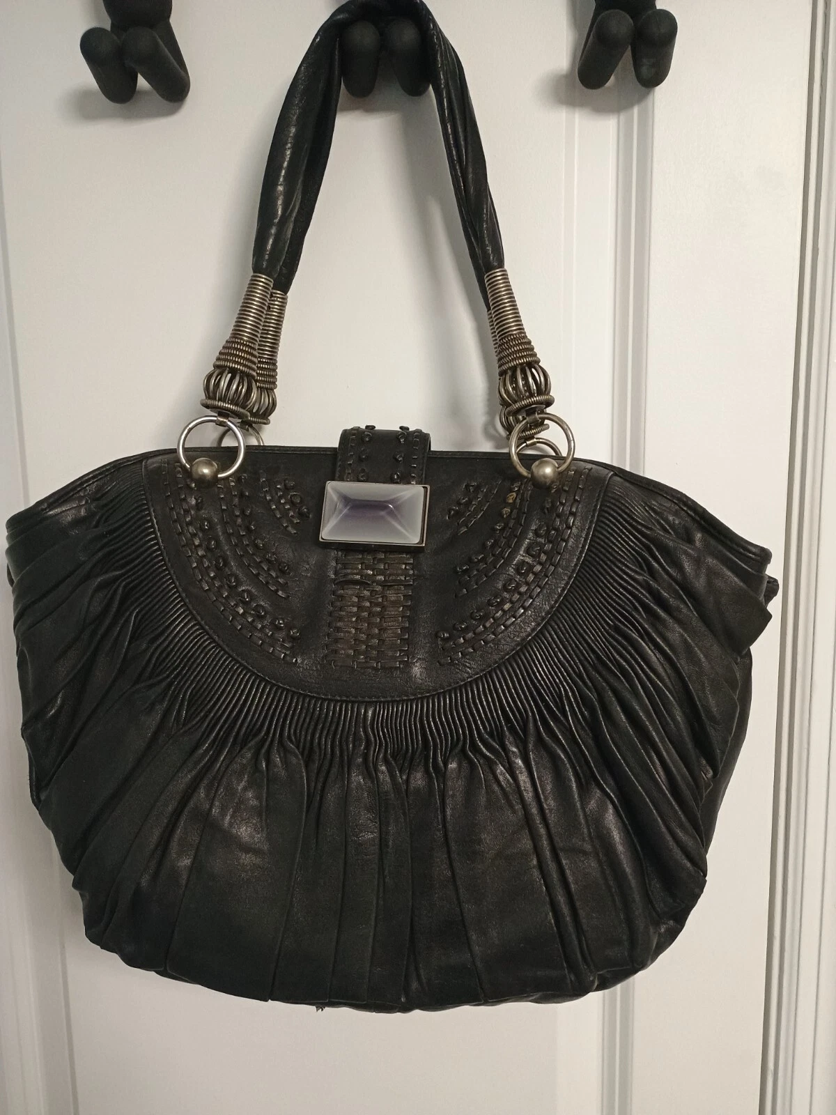 Sac fourre tout Christian Dior noir plissé cuir d'agneau plissé