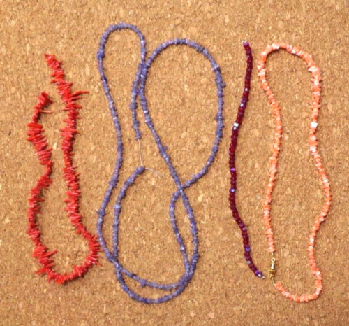 FOUR STRANDS OF 4 - 6 mm  CORAL, SEMIPRECIOUS, GL… - image 1