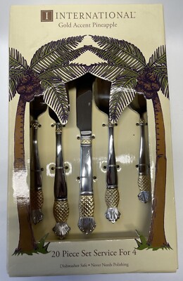 International Stainless Pineapple Gold Accent 20 Piece Serving For 4