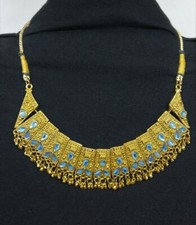 Vintage Victorian Sparkling Blue Rhinestone Gold Tone Choker Necklace J1254 