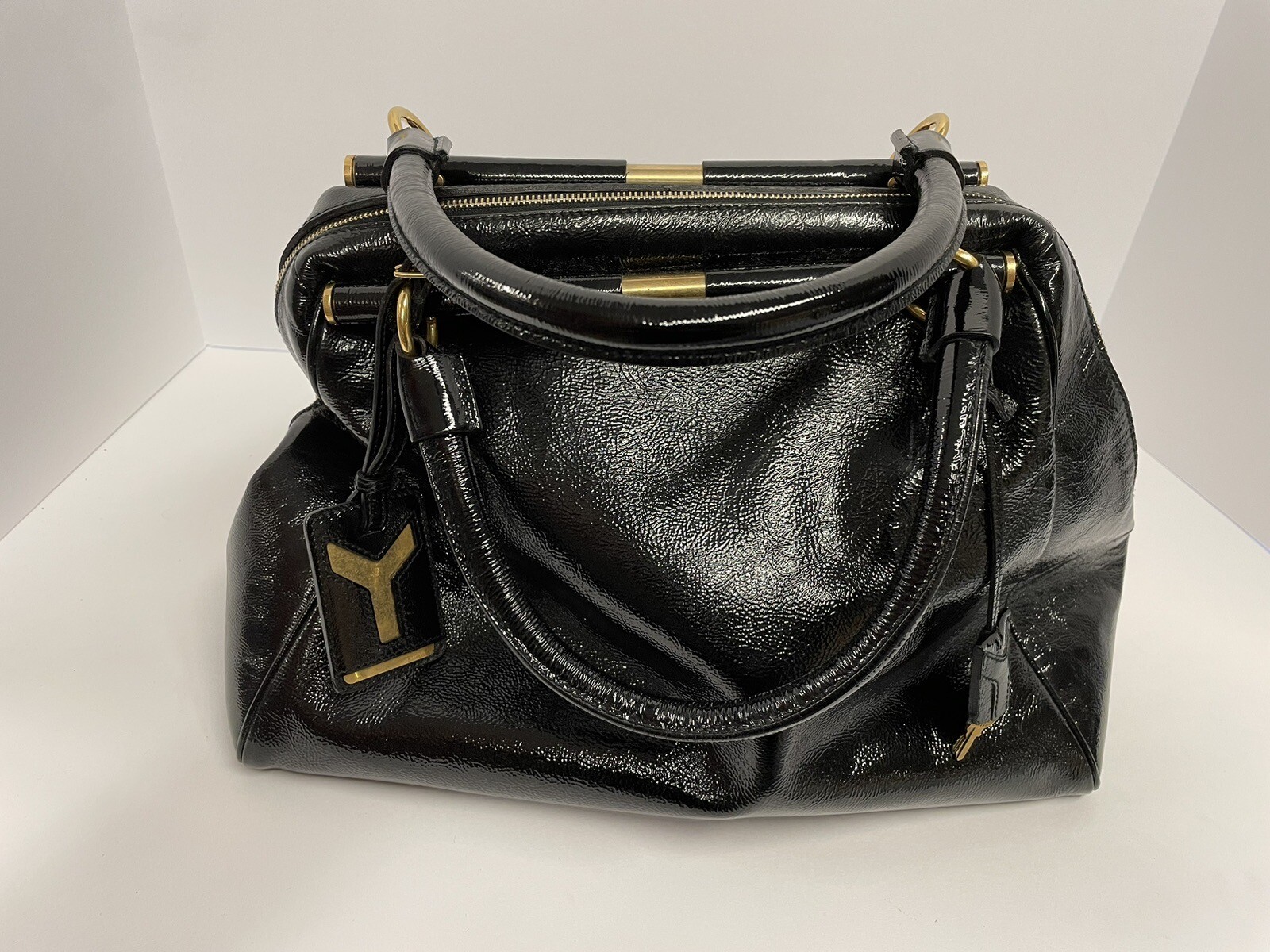Borsa a mano vintage grande in pelle nera Yves Saint Laurent