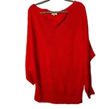 Lucky Brand Womens Red Knit Sweater Poncho XL Cotton & Acrylic Blend