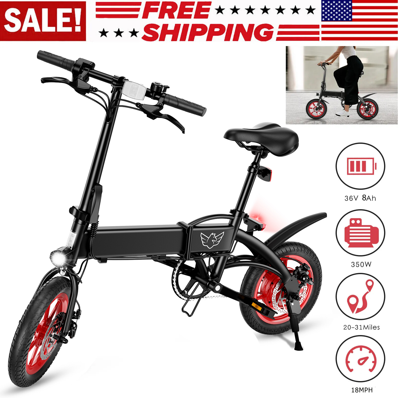 Foldable Electric Bike 350W 36V Commuter Ebike All Terrain Bicycle for Adults