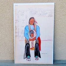 Native American Comanche/Kiowa-Ledger Art-"My Father" -J. N. Hatfield
