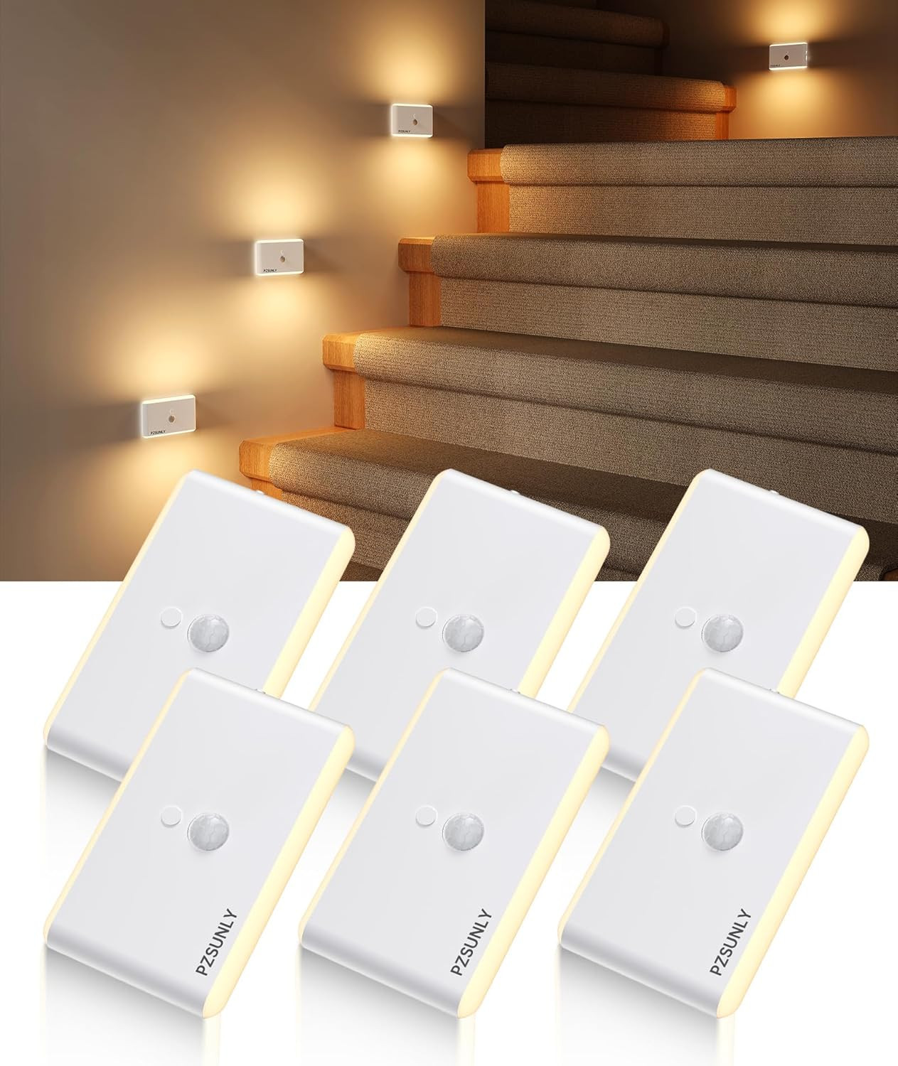 Luci Notturne per Bambini con Sensore Movimento - 6 Pezzi RGB Sicuri