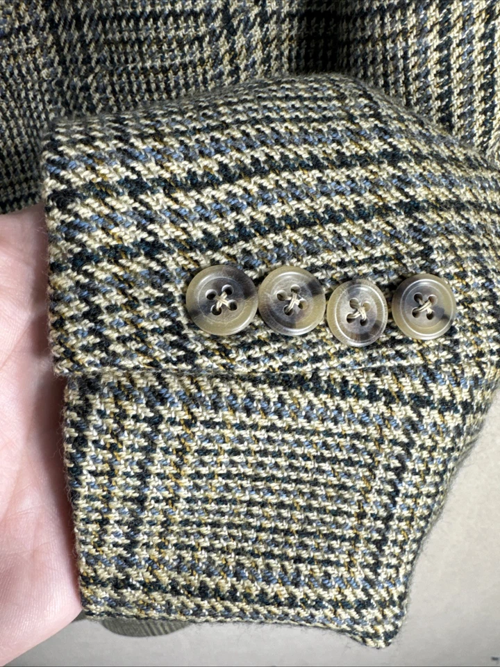 Винтажный Gieves & Hawkes 42R желтовато-коричневый черный клетку гончая Henry кашемир шерсти 2BTN - Изображение 3 из 4