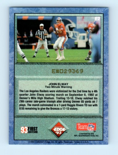 1993 Collector's Edge - John Elway - Prism #E2Cracked Ice - Picture 2 of 2