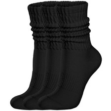 Womens Scrunch Crew Socks: Retro Solid Slouch Mid Calf Socks - 6-11 C04-black