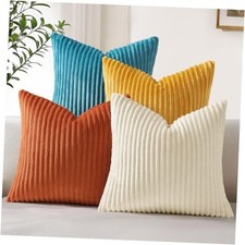 Set of 4 Flannel Throw Pillow Covers 18x18 18" x 18" Pack of 4 Beige Rust