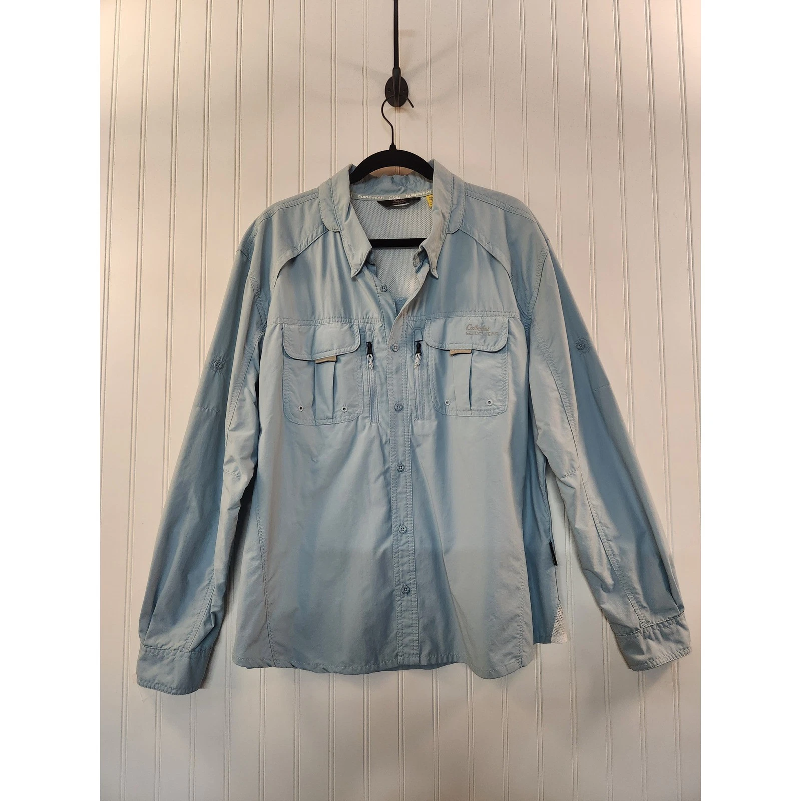 Cabelas Guidewear Fishing Shirt Mens 2XL Blue Long Sleeve Nylon Vented L77SH172