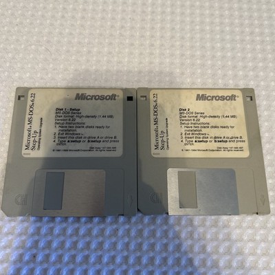 Microsoft MS DOS Version 6.22 Discs 1 & 2 (1.44MB) 1981-1994
