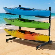 3 Tier Freestanding Kayak Storage Rack, Heavy Duty Kayak Storage Stand w/ Wheels