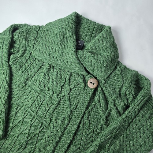 Cardigan vintage Aran Crafts lana merino maglione pescatore WMN XS verde maglia cavo - Foto 2 di 11