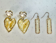 Handmade Gold Resin Dangle Earring Set Pressed Flower Botanical Cottagecore Lot
