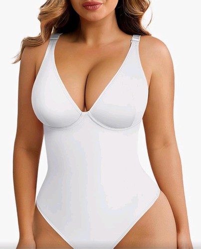 FEELINGIRLThong Shapewear Bodysuit Size M White Tummy Control Shapewear NEW