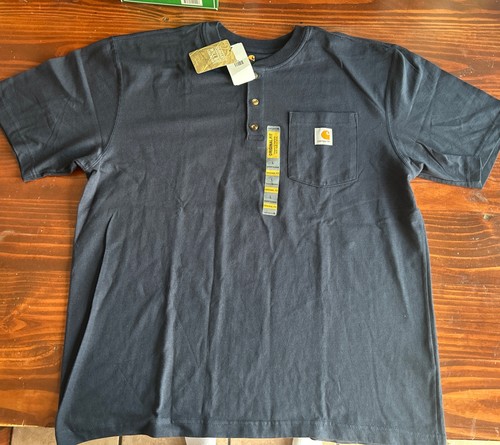 Men's Carhartt 3-Button Henley T-Shirt Size L Short Sleeve Navy Blue NWTs - Bild 1 von 7