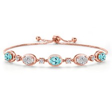18K Rose Gold Plated Silver Blue Apatite and White Lab Grown Diamond and