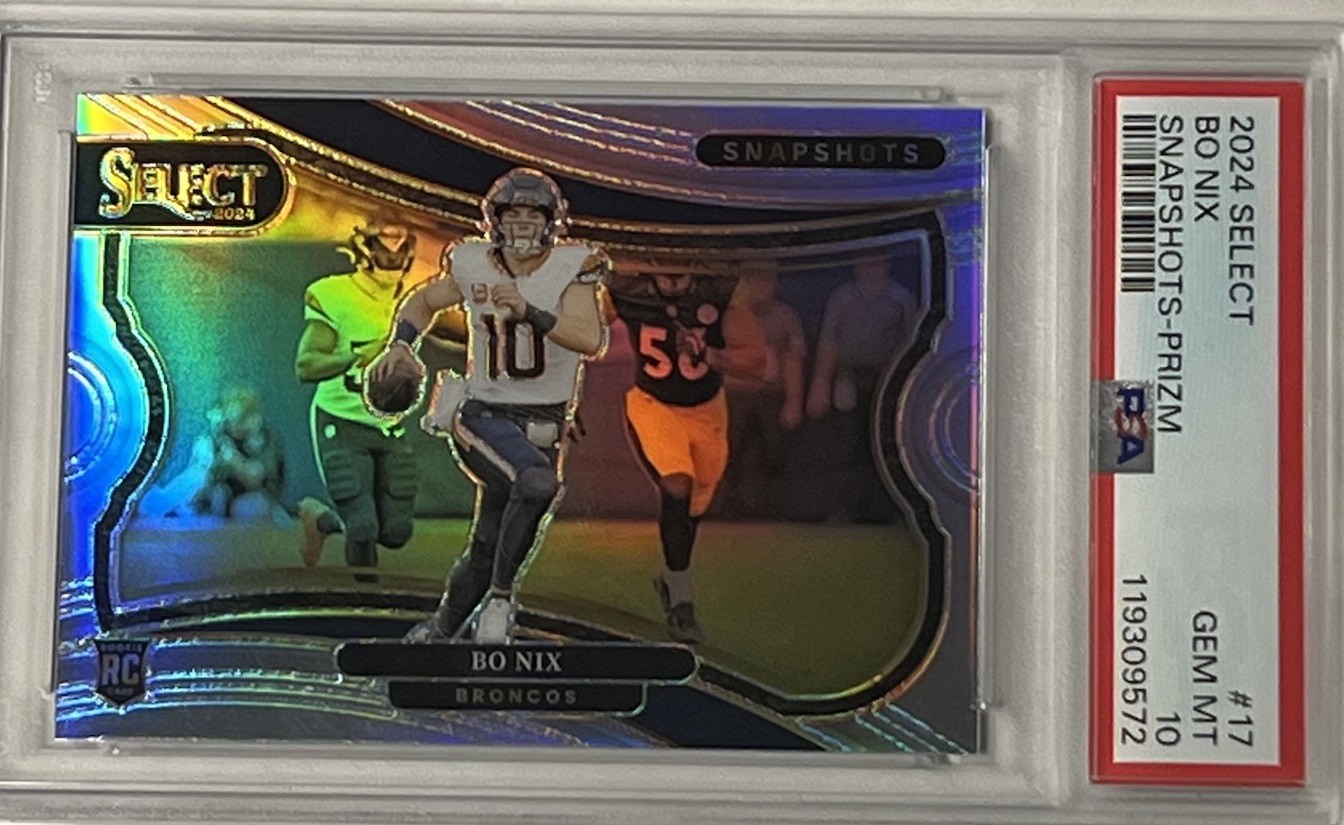 2024 Panini Select - Snapshots Bo Nix #17 Silver Prizm (RC) - PSA 10