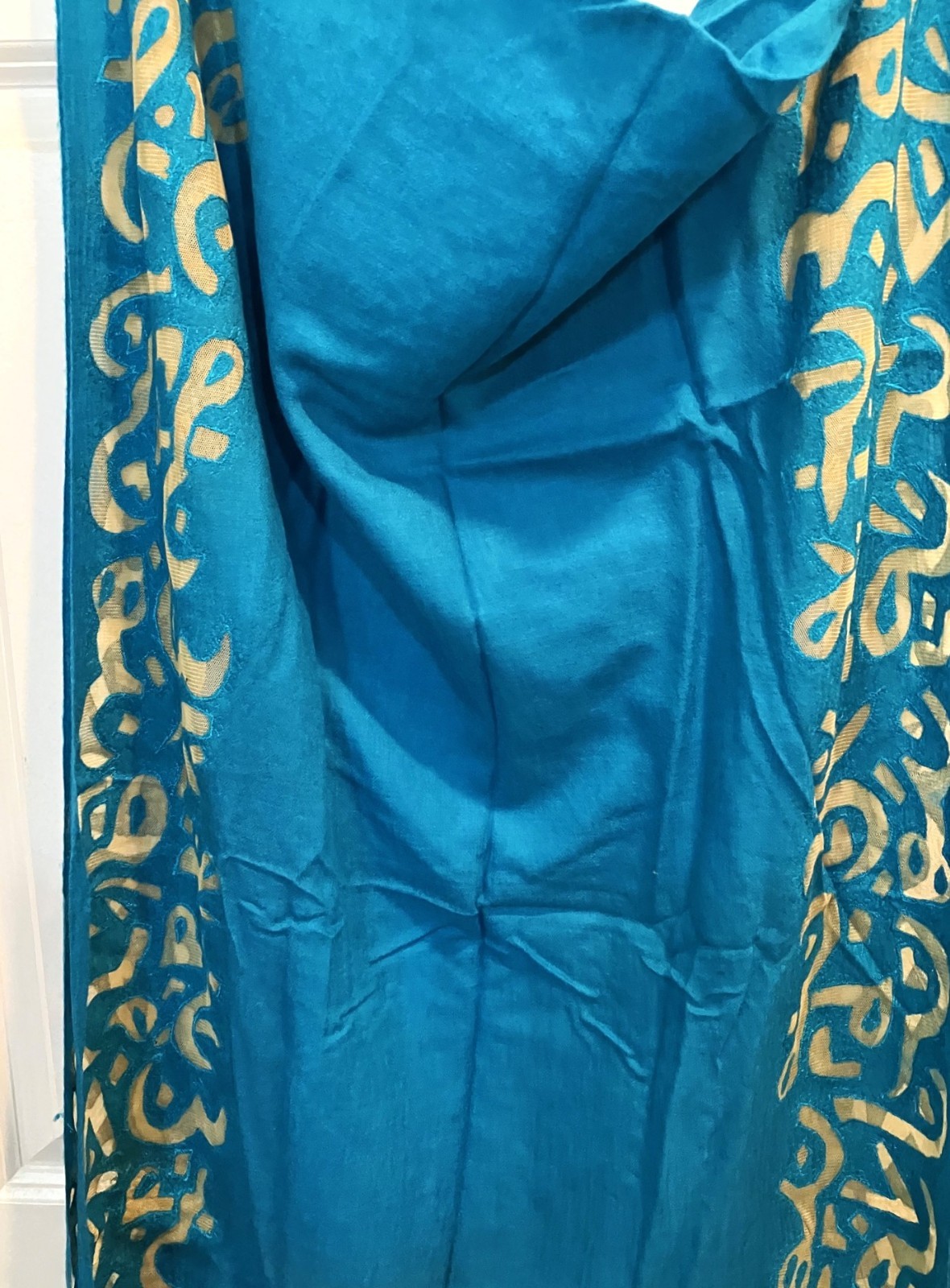 Wool Scarf Hejab Wrap with Arabic Letters Cut outs  28” x 80” Sky Blue Shawl NEW image 4