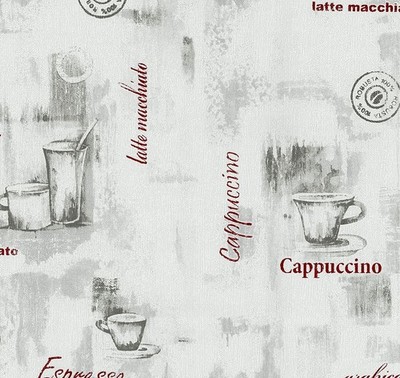 P+S Grau Rot Kaffeetasse Tapete Typografie Küche Strukturkleister Wand Vinyl