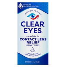 Clear Eyes Contact Lens Eye Drops 12Hr Relief Soothes & Moiturizes .5oz EXP 2/26