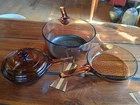 1980s Vintage Amber Vision Corning Wear Cookware Set Of 3 With Pyrex P81C B Lid