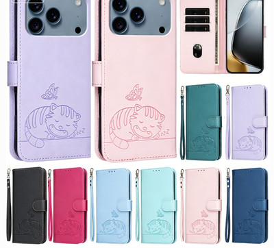 Cat Butterfly Wallet Phone Case For OnePlus 15 13 11 12 10 9 Nord CE 4 3 2 Lite