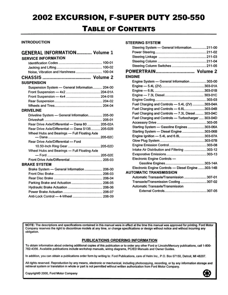 Ford F-Super Duty 250 2002, 350, 450, 550 y manual de taller de excursiones Foto 2 de 4