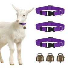 3-Pack Goat Collars with Bells, 13.8"-20.5" Polyester Purple