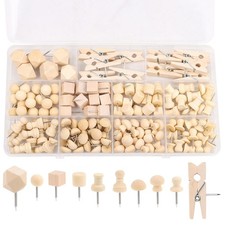 KIMOEBR 142 PCS Wood Push Pins,10 Styles Decorative Wooden Thumb Tacks for Co...