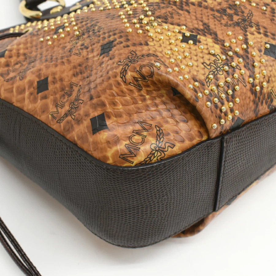 MCM Python Embossed Leather Handbag Brown 21in 32… - image 6