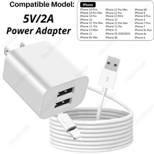 For iPhone 14 13 12 11 XR X 8 7 6 Fast Charger Cord Dual USB Power Adapter Block