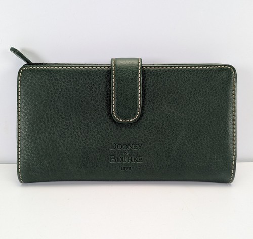 Vintage Dooney Bourke Bifold Pebbled Grain Zipper Leather Wallet Logo