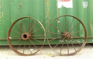 2 Cast Iron Implement Wheels, Wagon Wheel, Tractor Steel Rims, Industrial Age G,