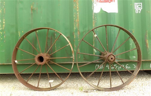 2 Cast Iron Implement Wheels, Wagon Wheel, Tractor Steel Rims, Industrial Age G,