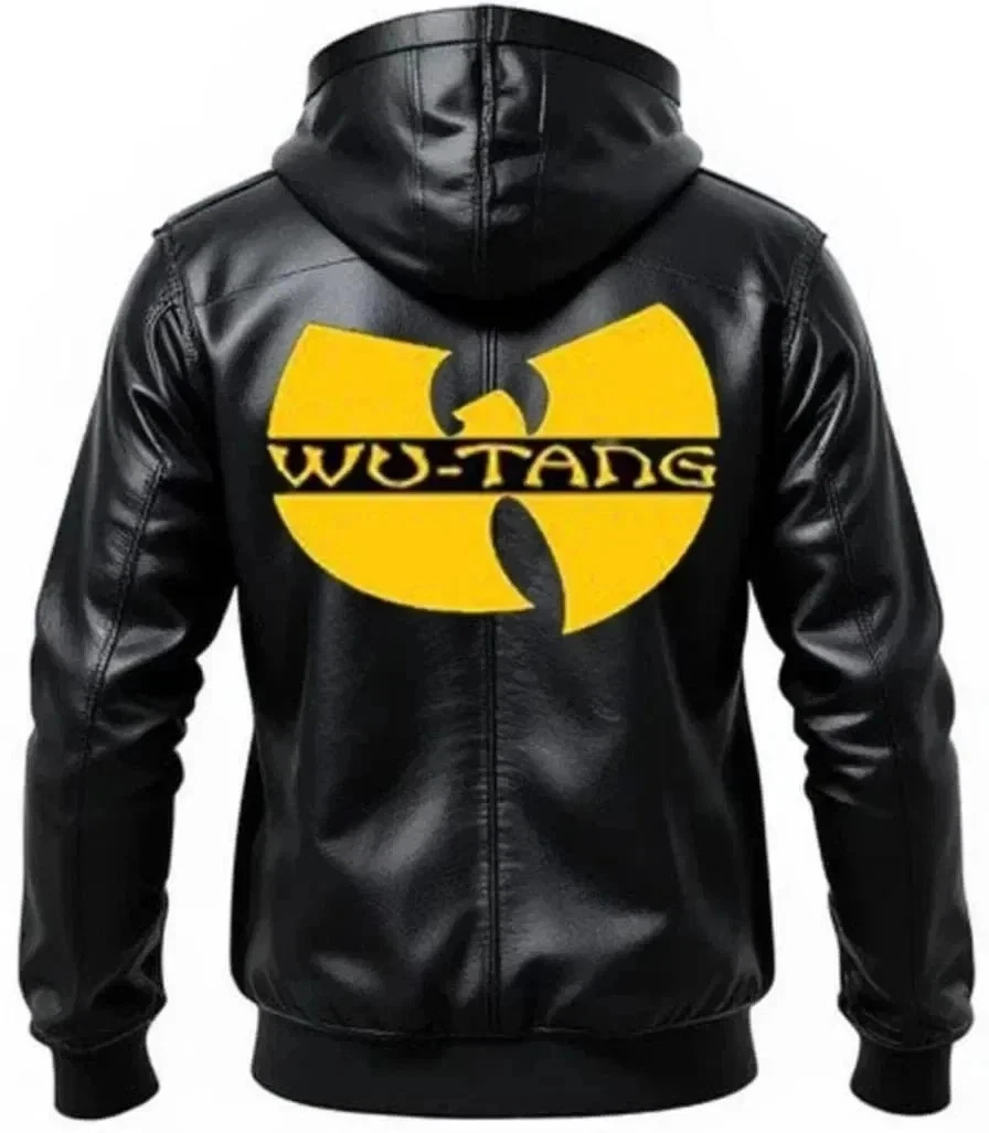 Men's Handmade Genuine High Quality WU-Tang Sheepskin Leather Jacket With Hoodie