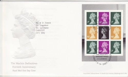 GB Stamps First Day Cover Booklet Pane Y1668l from DX39 Machin 40th anniv. 2007