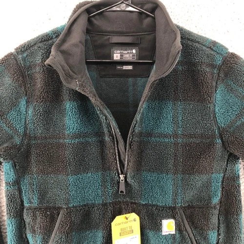 Carhartt Men's Size Medium Loose Fit Sherpa Fleece 3/4 Zip Green Black 0J6443-M image 3