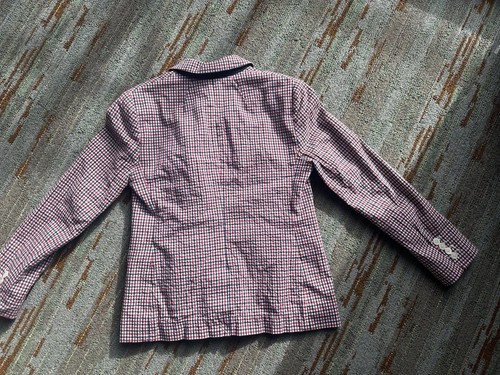 J CREW Damen rot weiß blau Gingham kariert zweireihig Jacke Blazer Gr. 2 - Bild 2 von 6
