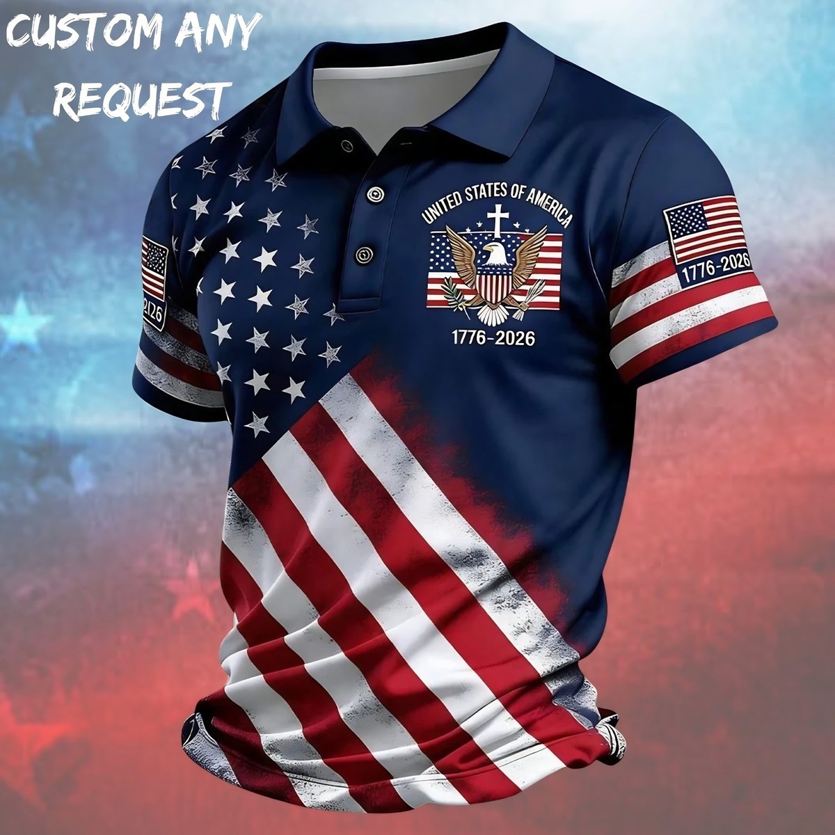 USA 250th Anniversary Polo Shirt, American Flag 1776–2026