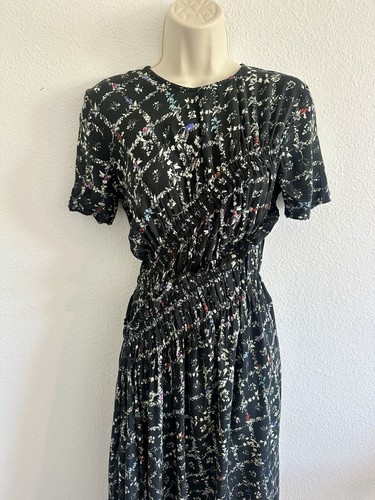Preen Line XS Black Floral Keziah Midi Dress Asymmetrical Shirred Scarf Hem - Picture 5 of 14