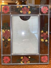 Glass pressed flower photo frame table top picture 3.5 x 5.5" clear floral